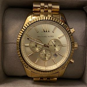 New Michael Kors Lexington Gold-Tone Chronograph Stainless Steel Watch M…